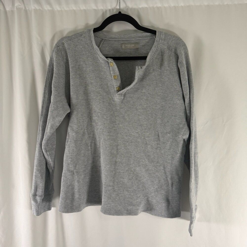 Everlane Sweater Womens Large Grey Waffled 1/4 Button Long Sleeve Organic Cotton